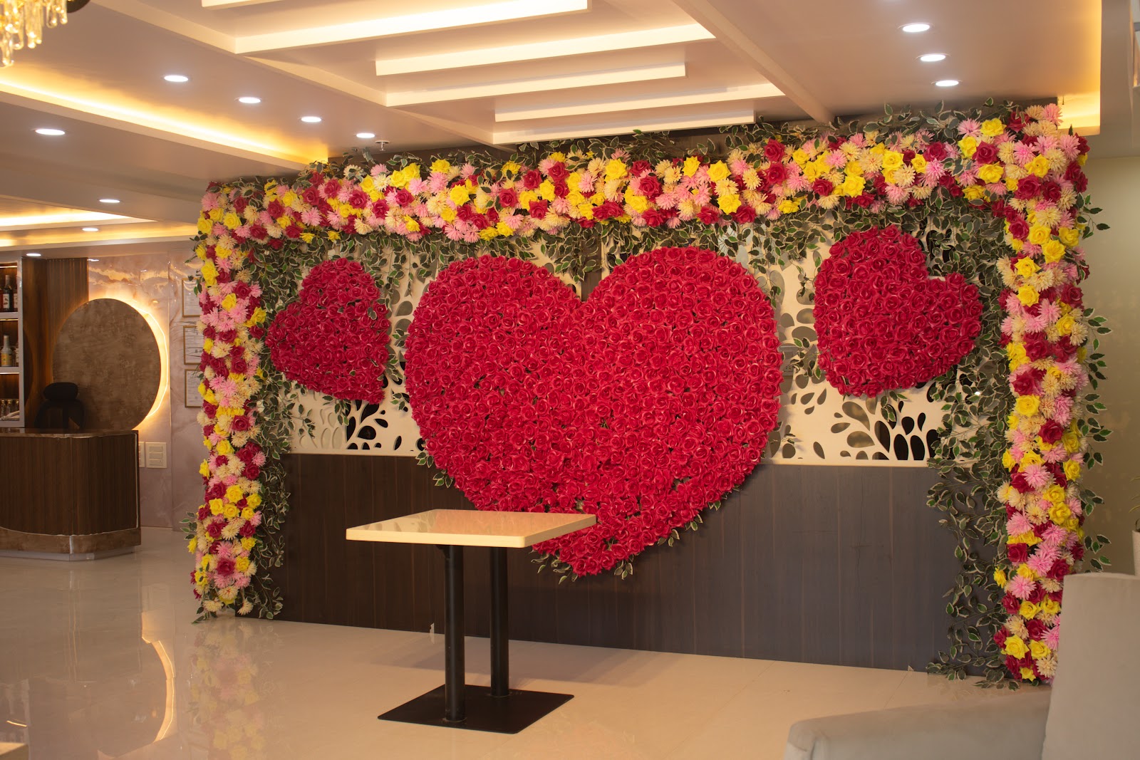 Floral celebration backdrop at Mithila Heritage