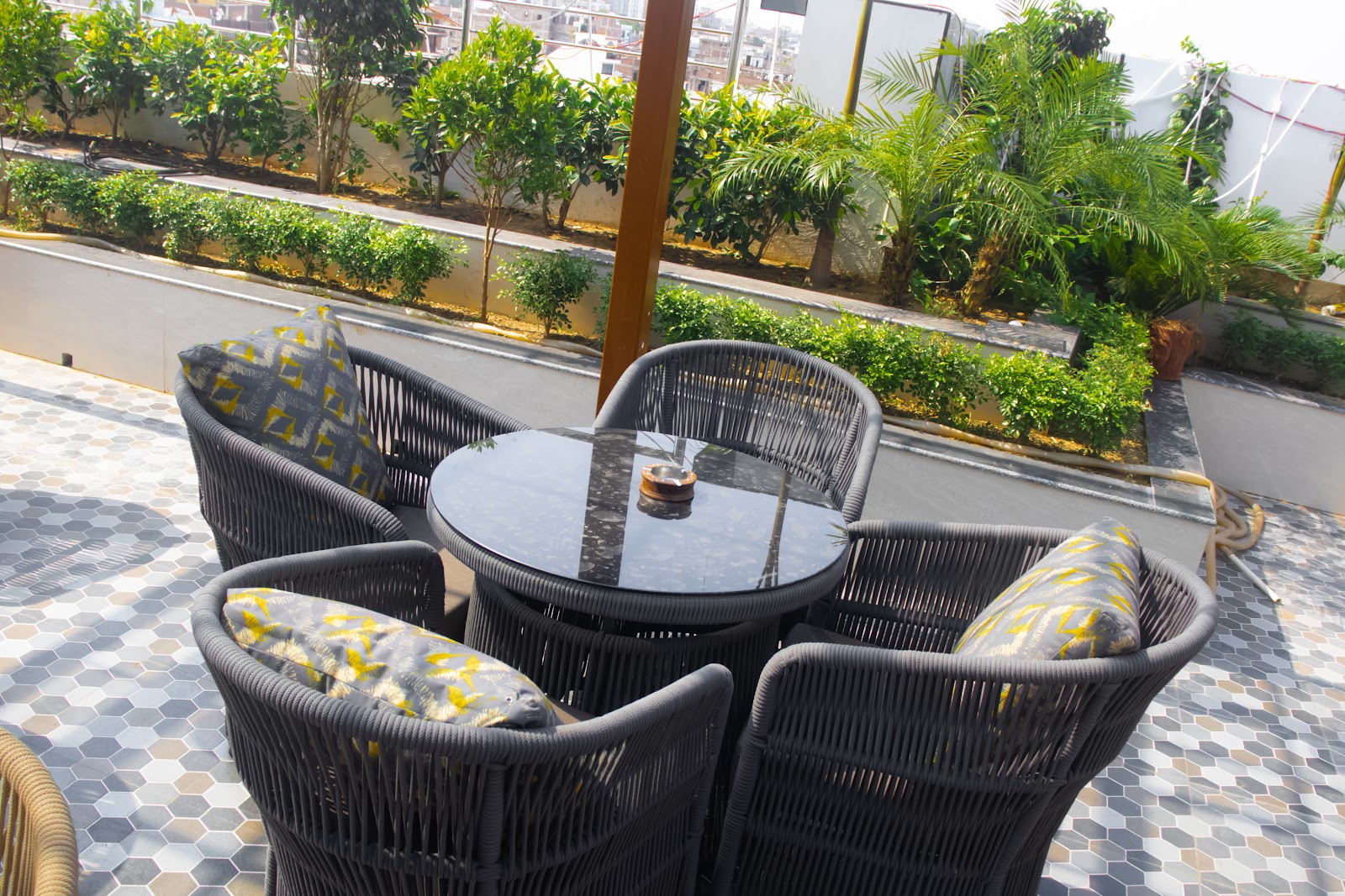 Rooftop café table at Mithila Heritage