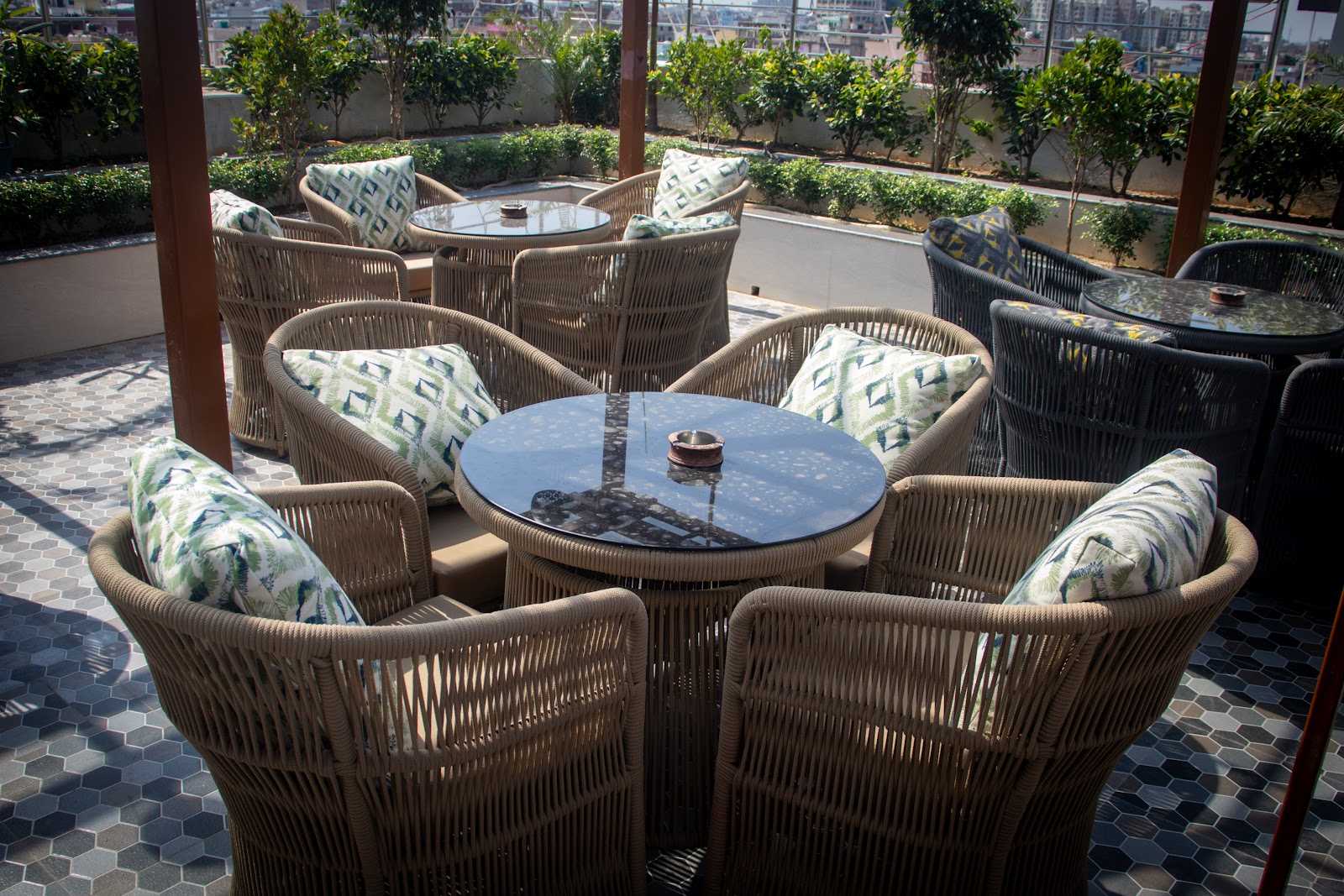 Rooftop café seating area at Mithila Heritage