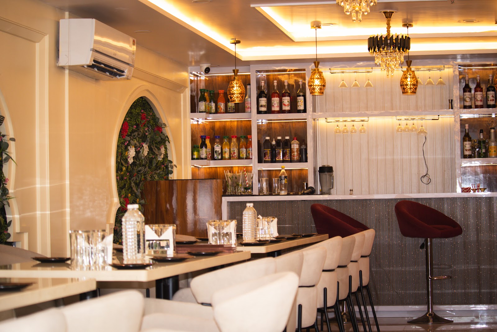 Restaurant and bar interior at Mithila Heritage